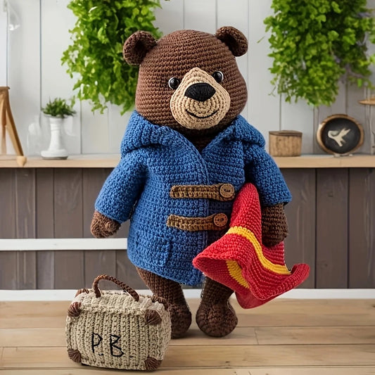 1 セットのかわいいクマのDIY編みキット - 赤い帽子と青いコート、ステップバイステップのチュートリアル